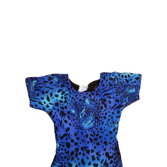 Moret Leotard Blue Leopard Print Biketard Size M Medium 7/8 Dance Gymnastics - Picture 3 of 6